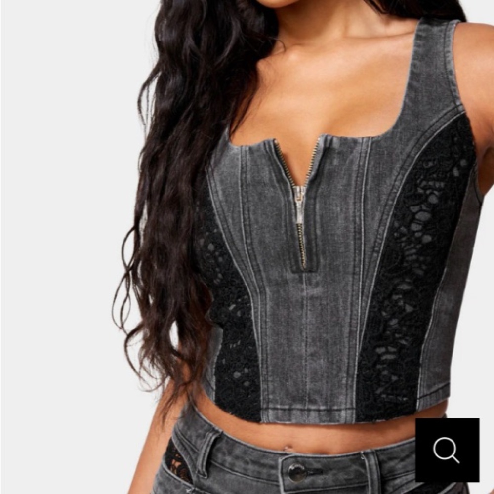 NWT bebe LACE INSERT DENIM BUSTIER